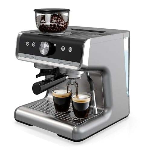 Espresso Machine With Grinder, 20 Bar Semi-Automatic Espresso Coffee Maker With Milk Frother Steamer Wand for Cappuccino, Latte, Macchiato, 95-Ounce Water Tank, Pid Temperature Control, Light Gray