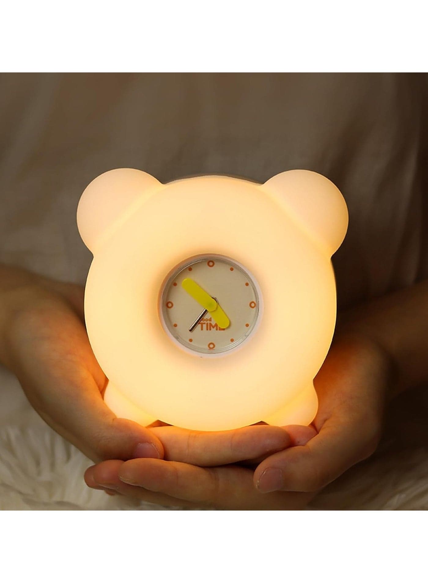 Children's night light with mini alarm clock with tap control and timer, rechargeable LED light next to the night light
