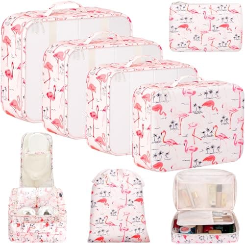 BAGAIL 8 Set Packing Cubes Luggage Packing Organizers for Travel Accessories-Pink Flamingo