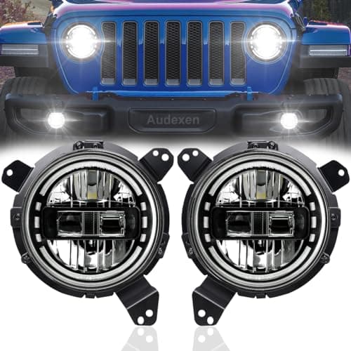 AUDEXEN JL Headlights, 7 Inch Headlights with JL Headlight Mounting Bracket Adapters Compatible with Jeep Wrangler JL JLU Sahara Rubicon Sport 2018-2024, DOT Approved, 2PCS, Black