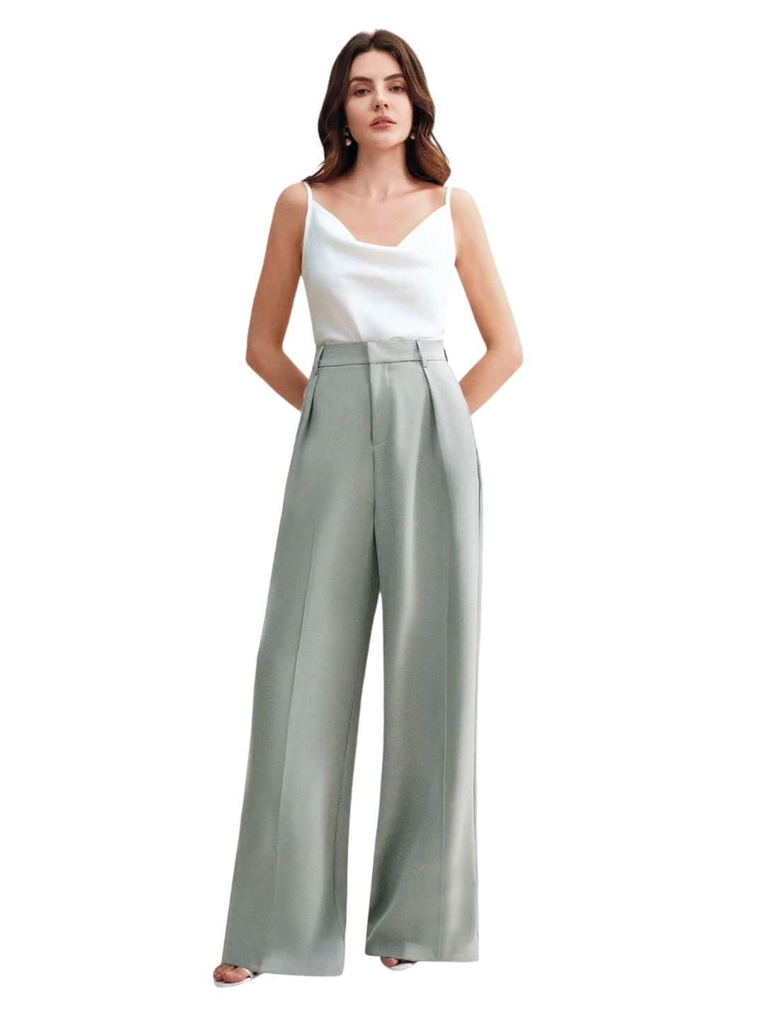 KOTTY Women's TR Fabric Fall Green Wide Leg Trousers(Green,30)_KTTWOMENSPANT854L