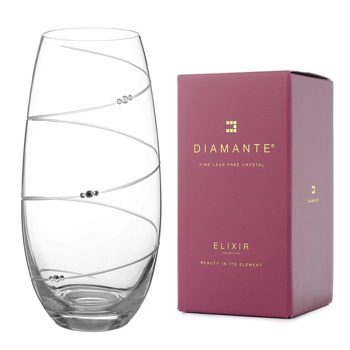 DIAMANTE Swarovski Barrel Vase Toast Swirl Hand Cut Crystal Vase with Swarovski Crystals 25cm 1043325