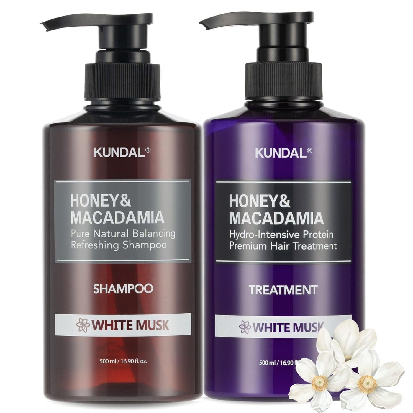 KUNDAL Natural Shampoo and Conditioner Set White Musk Korean Hair Care Long Lasting Fragrance Moisturize Nourish Frizz Control Argan Macadamia Oil SulfateFree 169fl oz Pack of 2