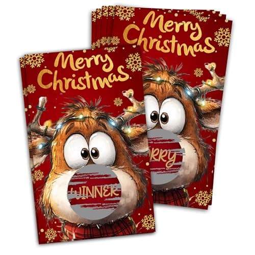 HandEasy 40 Pcs Christmas Scratch Off Cards with Stickers Rudolph The Red Nose Reindeer Merry Christmas Games for Family Party Xmas Holiday Party Raffle Ticket Supplies A02