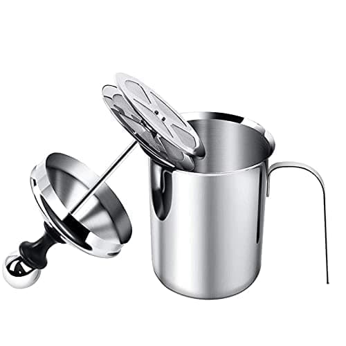 3D CREATIONS Stainless Steel Blender - Milk Frother Coffee beater for Cappuccino-Foam Maker for Hot and Cold Coffee Milk with Double Froth Pump, Handle and Lid - 800 Ml
