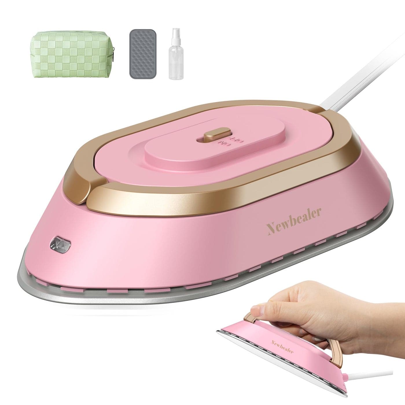 Newbealer Travel Iron Mini Iron with Dual Voltage220V120V for Clothes Compact Iron with Small Pouch for Global Travel Quilting Sewing Pink