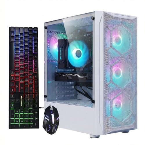 STGAubron Gaming PC Desktop Computer, Intel i7 Xeon E5 up to 3.3G, Radeon RX 590 8G, 32G Memory, 1TB SSD, WiFi 6, BT 5.0, RGB Fan x 4, Windows 11 Home, White