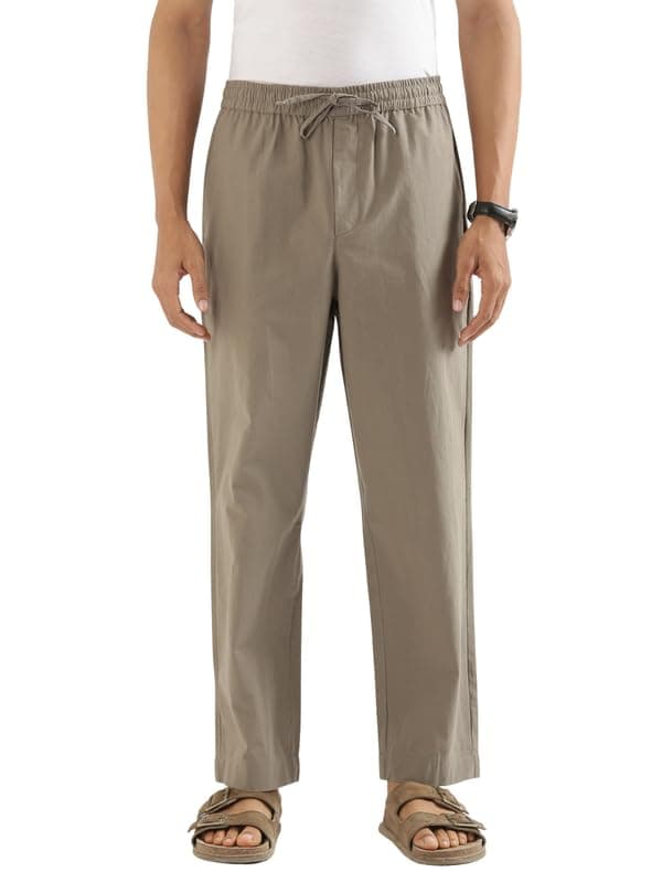 SAADAA Men’s 100% Cotton Pants | Mid-Rise Straight Fit Casual Trousers with Elastic Waistband and 3 Pockets | Everyday Wear(Grey_2XL)