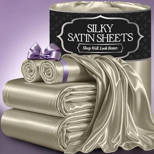 DECOLURE Satin Bed Sheets - 4 Piece Luxury Silky Full Size Bedding Set - Softer Than Silk, Wrinkle-Free with 15” Deep Pocket Fitted Sheet, Perfect for Hair & Skin, Gifts for Women (Taupe)