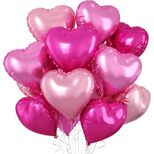 Pastel Pink Heart Balloons 10 Pcs Hot Pink Heart Shaped Balloon 18 Inch Light Pink Rose Red Foil Balloons Helium for Girls Women Princess Brithday Bridal Baby Shower Valentines Party Decorations