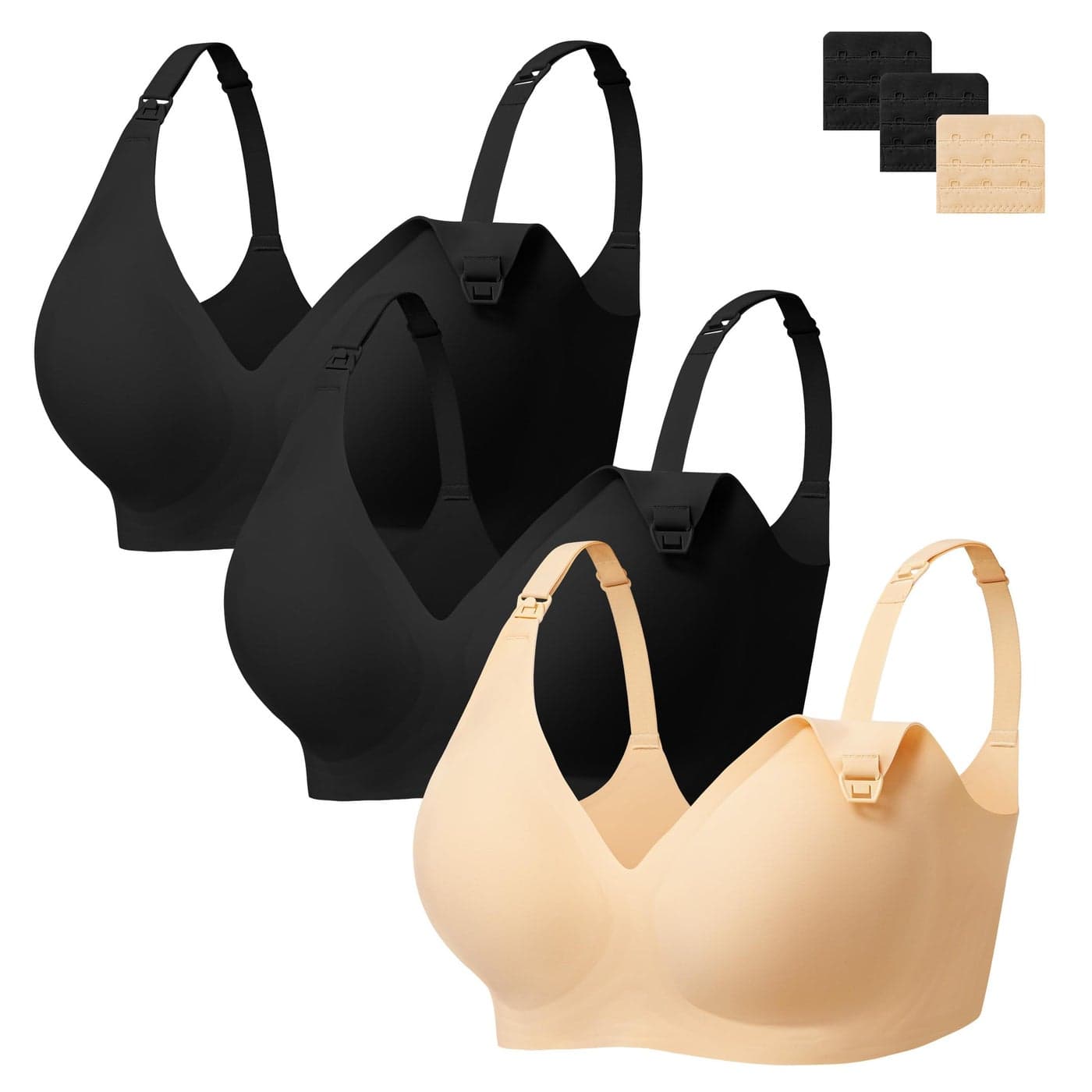 Angelhood 3 Pack Nursing Bras for Breastfeeding Seamless Pregnancy Maternity Bra Wireless Sleep Bralette Jelly Strip Support Postpartum Bra with Extenders L Size