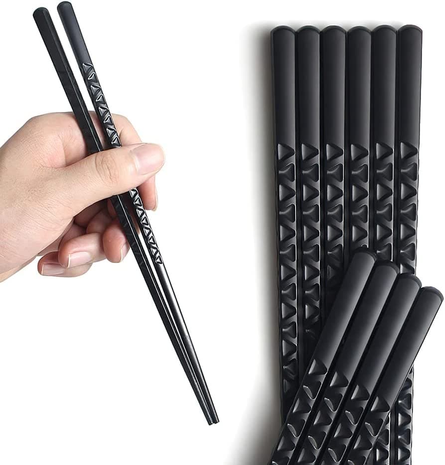 RIANZ Fiberglass Reusable Non-Slip Chopsticks for Sushi, Noodles, Fried Rice Non-Slip 24 cm - Black (Pack of 2 Pair)