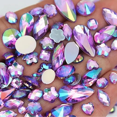 1000pcs AB Flatback Rhinestones Crystal Gems Mixed Sizes Acrylic Craft Gemstone Jewels for DIY Cosplay Nail Art Crafting Pirate Halloween Embellishments Gems Accessories05 Light Purple AB