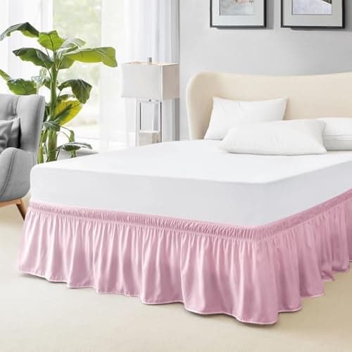 FreshCulture Twin Bed Skirt, Elastic Wrap Around Bed Skirt Twin Size, Bed Skirts for Adjustable Bed, Easy Fit with 18 Inch Drop Length, Hotel Quality Dust Ruffle for Twin Bed (Dusty Pink)