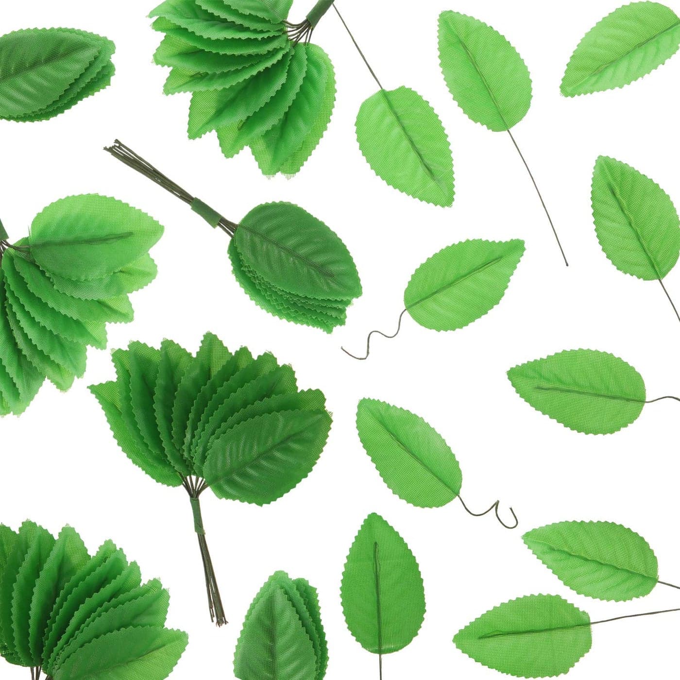 BOAO 200 Pieces Artificial Silk Green Leaves Bulk Fake Rose Wire Crafts Leaves Fabric Floral Leaves for DIY Scrapbooking Wedding Corsage Bouquet Wreaths Party Decoration