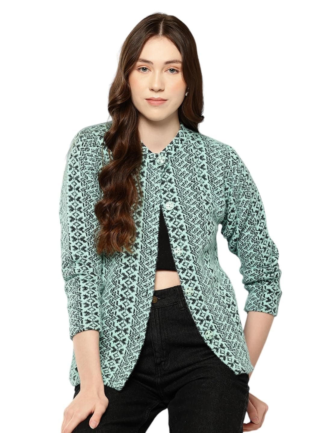 Aarika Womens Green-Black Colour Woolen Sweater-(S-L)-(CG-W-MD-04-GREEN-BLACK-S)