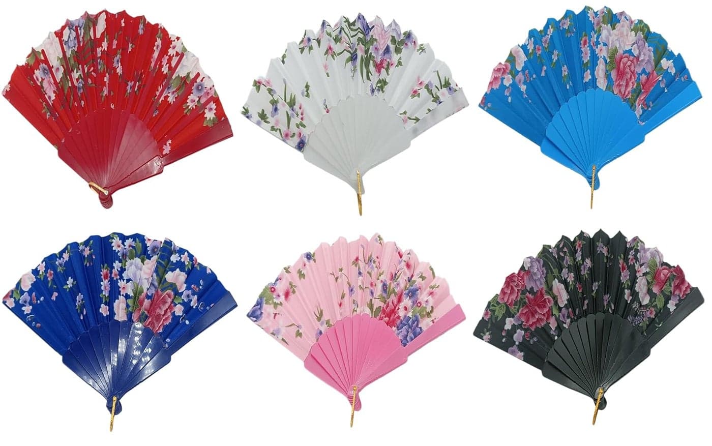 GOLD LEAF 6 Pieces Floral Folding Hand Fans Traditional Style Fan Folding Fan Vintage Pattern Hand Fan Handheld Fabric Folding Fan for Hot Flash DecorationDance Gift Multicolor