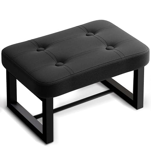 ITSST Small OttomanFoot Rest StoolLeather Step Stool for Under DeskRectangular Shoe Seat for Living Room Bedroom and Kitchen Couch EntrywayBlack Leather 1