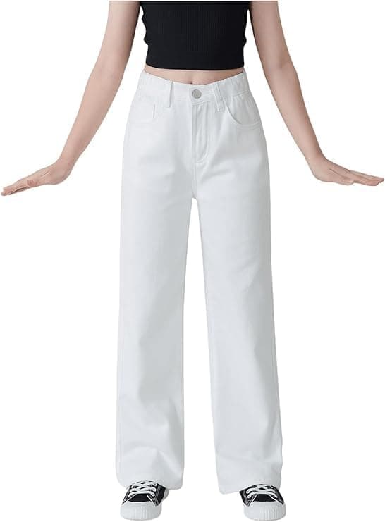 ADBUCKS Stretchable Denim Fabric High Rise Wide Leg Jeans for Girls II Girls Bootcut Jeans (in, Age, 6 Years, 7 Years, White)