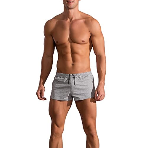 palglg Mens Bodybuilding Shorts 3 Inch Inseam Drawstring Closure Cotton PLN Grey XL