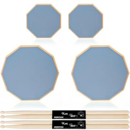 8 Pieces Drum Practice Pad and Sticks Set 12 Inch, 8 Inch Double Sided Silent Snare Drum Pads with 2 Pairs 5a Drum Sticks for Drum Realistic Practice Drumming(Grey)