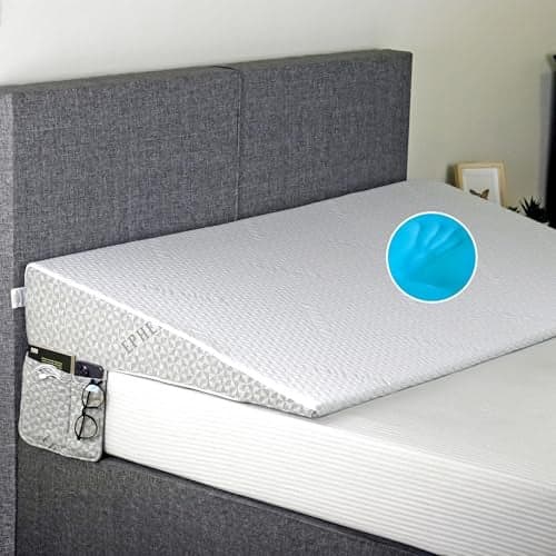 EPHEDORA Under Mattress Wedge for Acid Reflux, Queen Size Bed Wedge, Under Support & Mattress Riser, Memory Foam Top 7.5-Inch Head Riser Incline Topper, Non-Slip Bottom & Side Storage Pockets