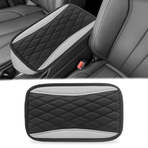 Car Center Console Cover Universal Leather Waterproof Armrest Seat Box Cover Protector Comfortable Car Decor Accessories Fit for Most Cars Vehicles SUVsGray