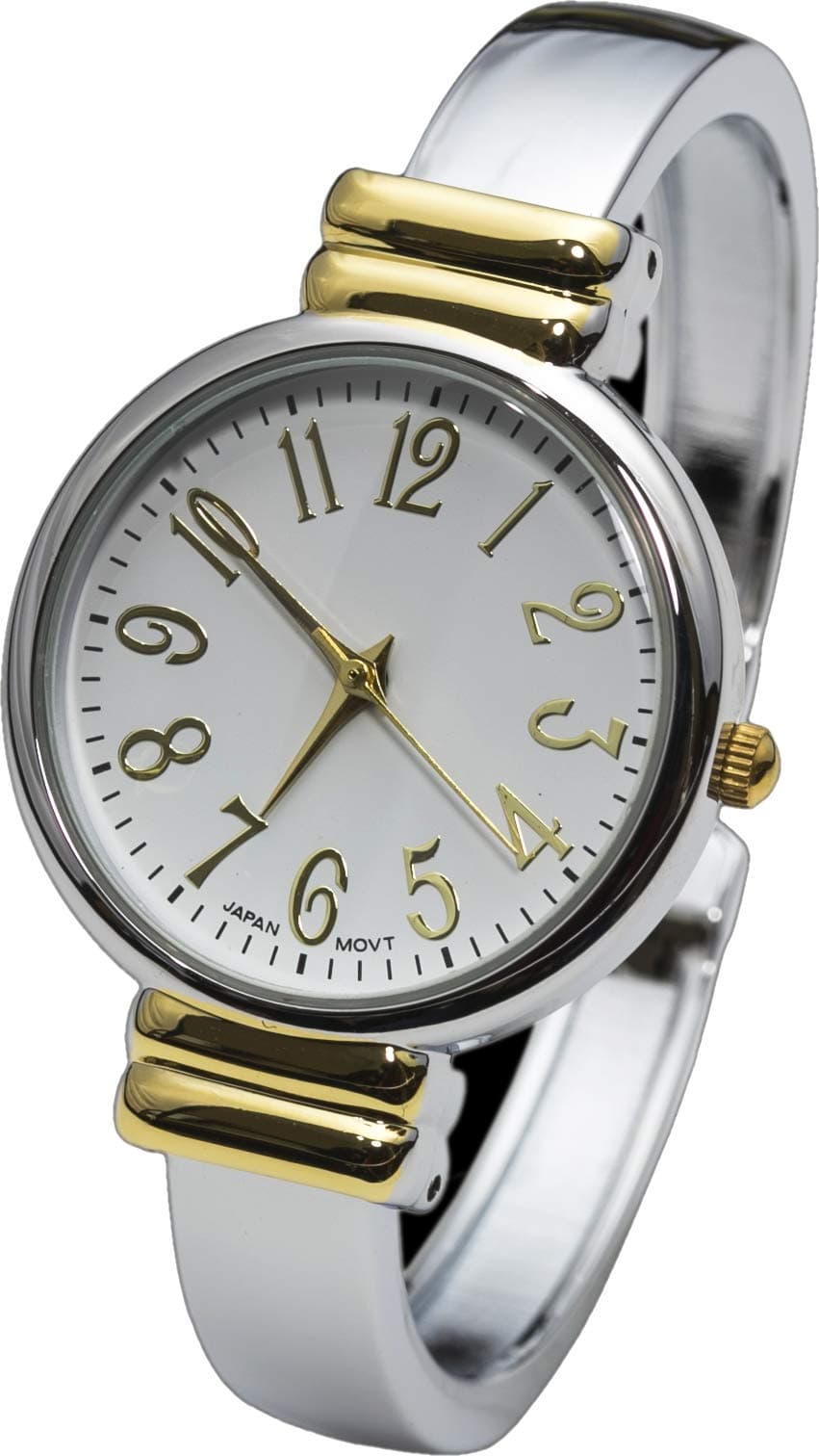 2Tone Metal Band Slim Case Womens Bangle Cuff Watch