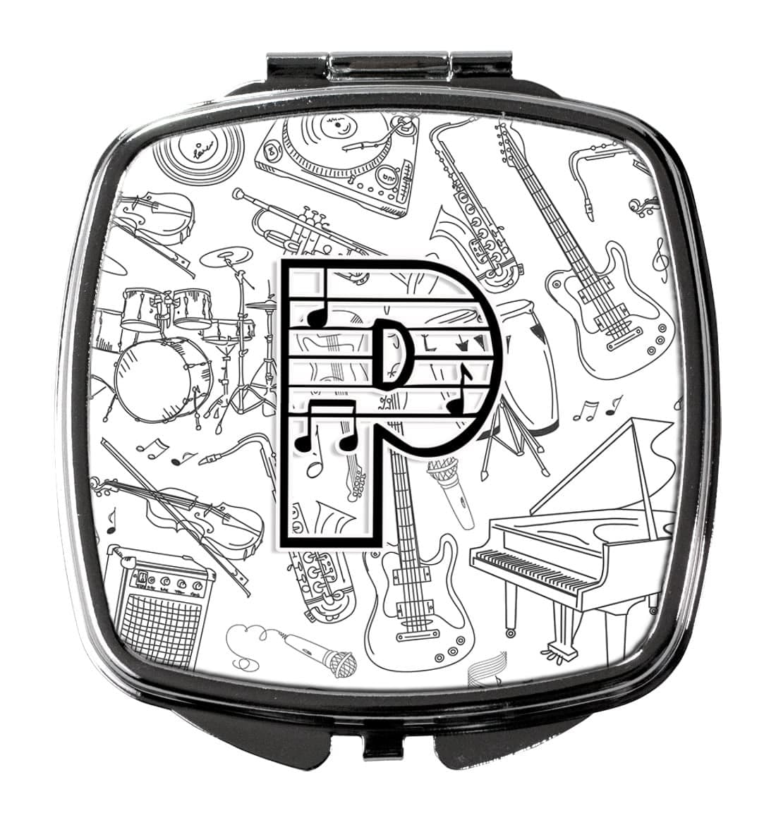 Caroline's Treasures CJ2007-PSCM Letter P Musical Note Letters Compact Mirror Decorative Travel Makeup Mirror for Women Girls Gifts Pocket Makeup Mirror Folding Handheld