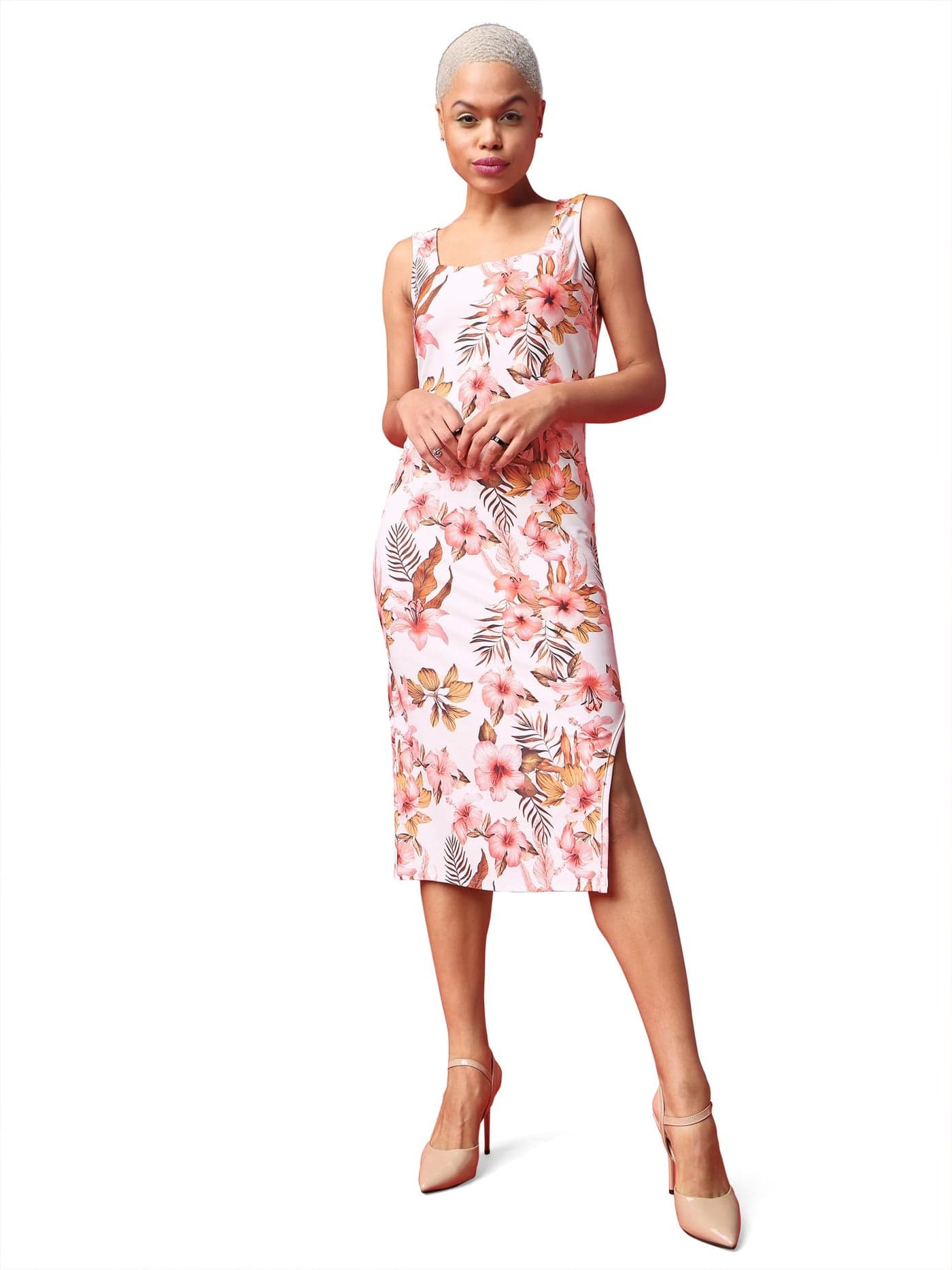PURVAJA Women’s Bodycon Below Knee Length Dress (Wini-049-Jasud_White_Large)