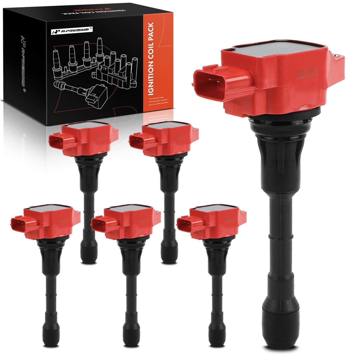 APremium Red Engine Ignition Coil Pack Compatible with Nissan Altima 20072018 Murano 20092023 Pathfinder Maxima Quest Infiniti QX60 Q50 G25 G35 M35h Q70 JX35 FX35 EX35 6PC Set