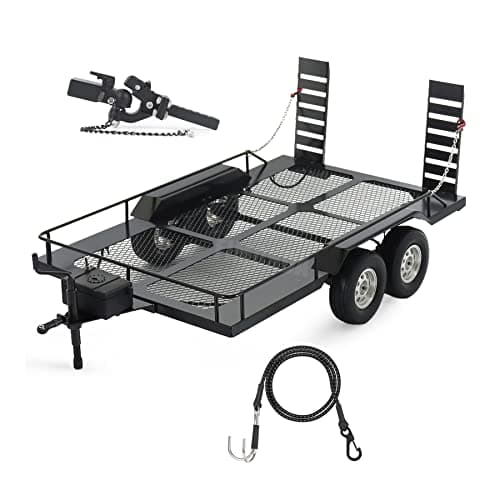 Metal Builder Kit 110 RC Trailer with Hitch Mount Receiver Hauling Ropes for Crawler Cars Axial SCX10 D90 Wrangler TRX4 TRX6 Redcat GEN8