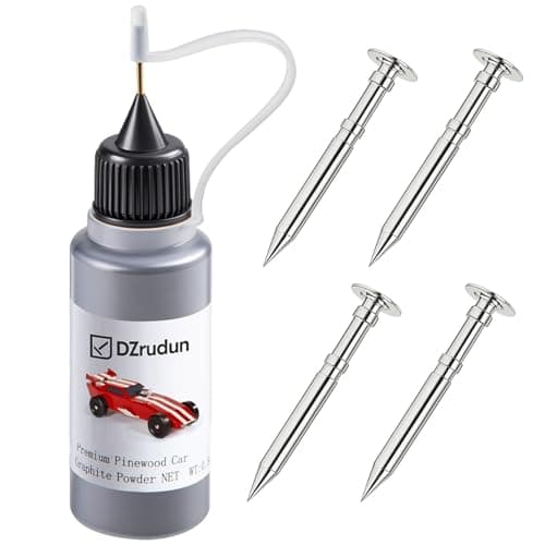 DZrudun Pinewood Car Axles Kit–4pcs Polished Grooved Axles+ 0.5oz Graphite Powder, Graphite Lubricant for Derby Car Pine Derby Wheels Axles Speed, Eliminates Friction &Wheel Wobble,Derby Car Accessory