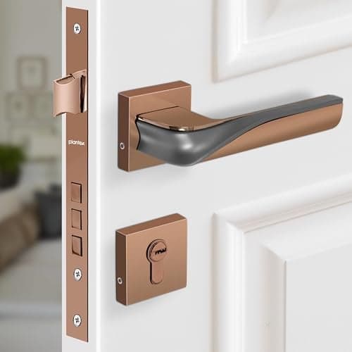 Plantex Triple Security Door Lock for Home/Main Door Lockset with 3 Years of Warranty/Mortise Locks for Door with Brass Lock Body & Cylinder(7086 - PVD Choco & Satin Black Matt)