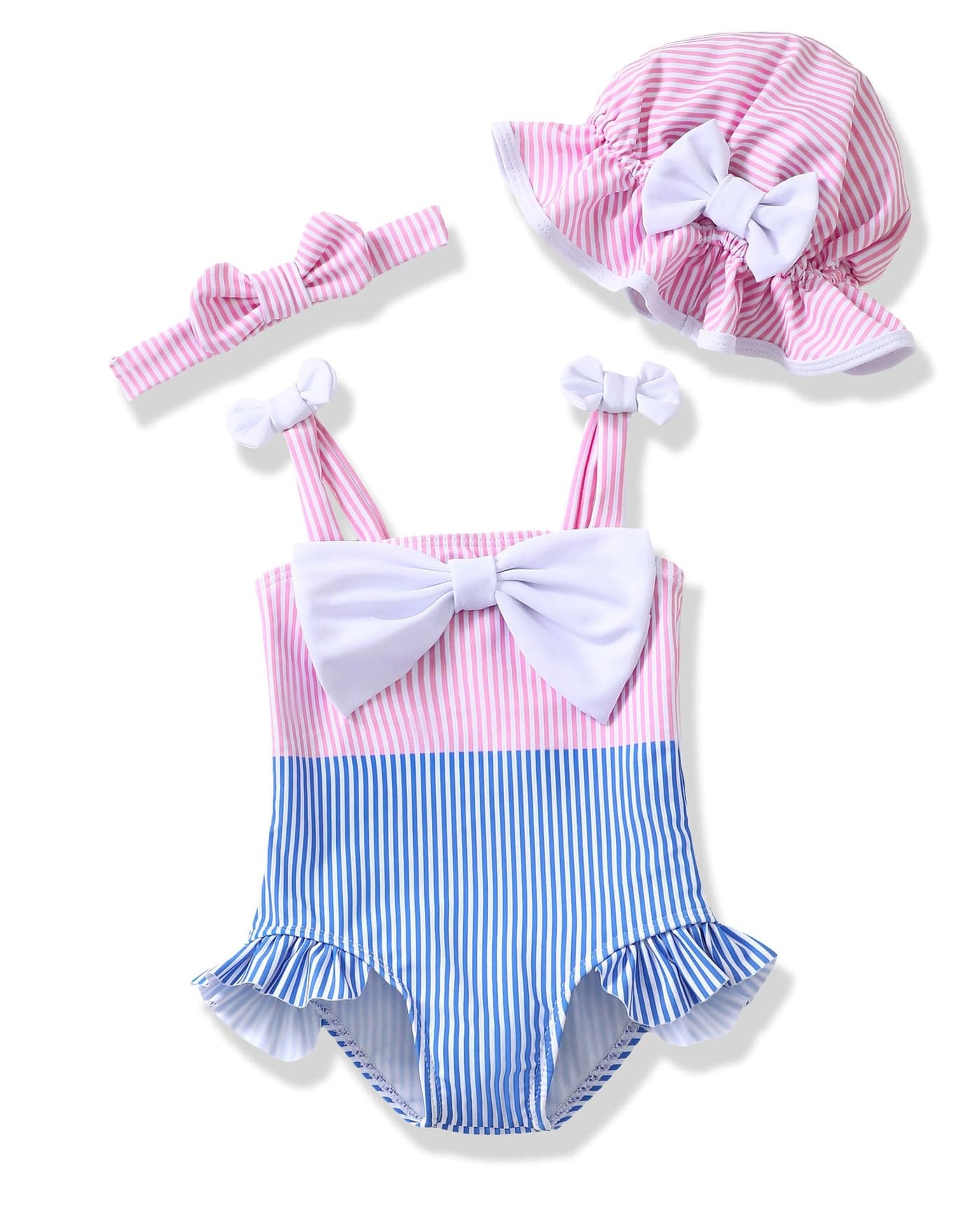 Renotemy Newborn Baby Swimsuit Girl One-Piece Sleeveless Bikini Tankini Baby Girls' Swimwear 0-3 Month Swimsuit for Girls Rash Guard Blue Purple Bathing Suit Baby Girl with hat Baby Beach Essentials