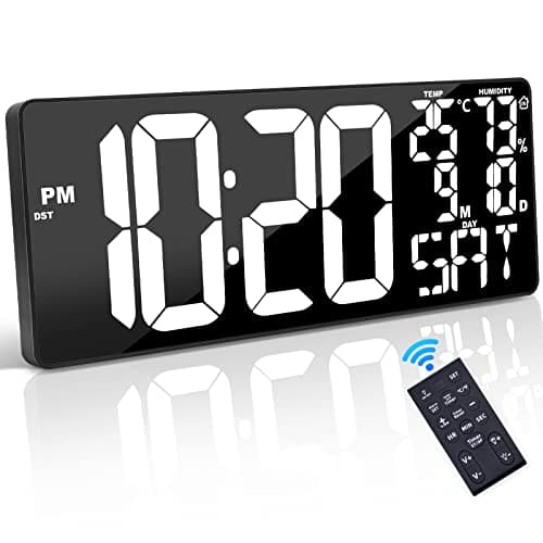 Xflyee 18 Inch Oversized Digital Wall Clock with Remote Control, Auto-Dimming, Temperature, Date/Day of Week, Large Display, Multi-Functional, White