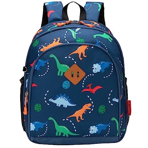JinBeryl Toddler Backpack Boys, 12 Inch Kids Backpack for Preschool or Kindergarten, Dinosaur Navy Blue