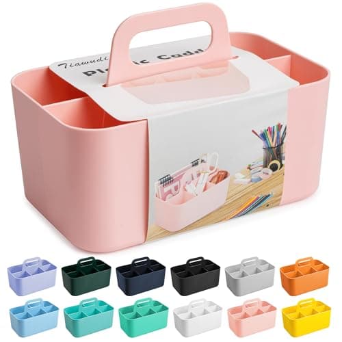 Tiawudi Multipurpose Caddy Organizer, Plastic Caddy with Handle, Stackable Desk Organizer for Stationery, Marker and Pencil, Office Supplies Organizer, Dorm Caddy