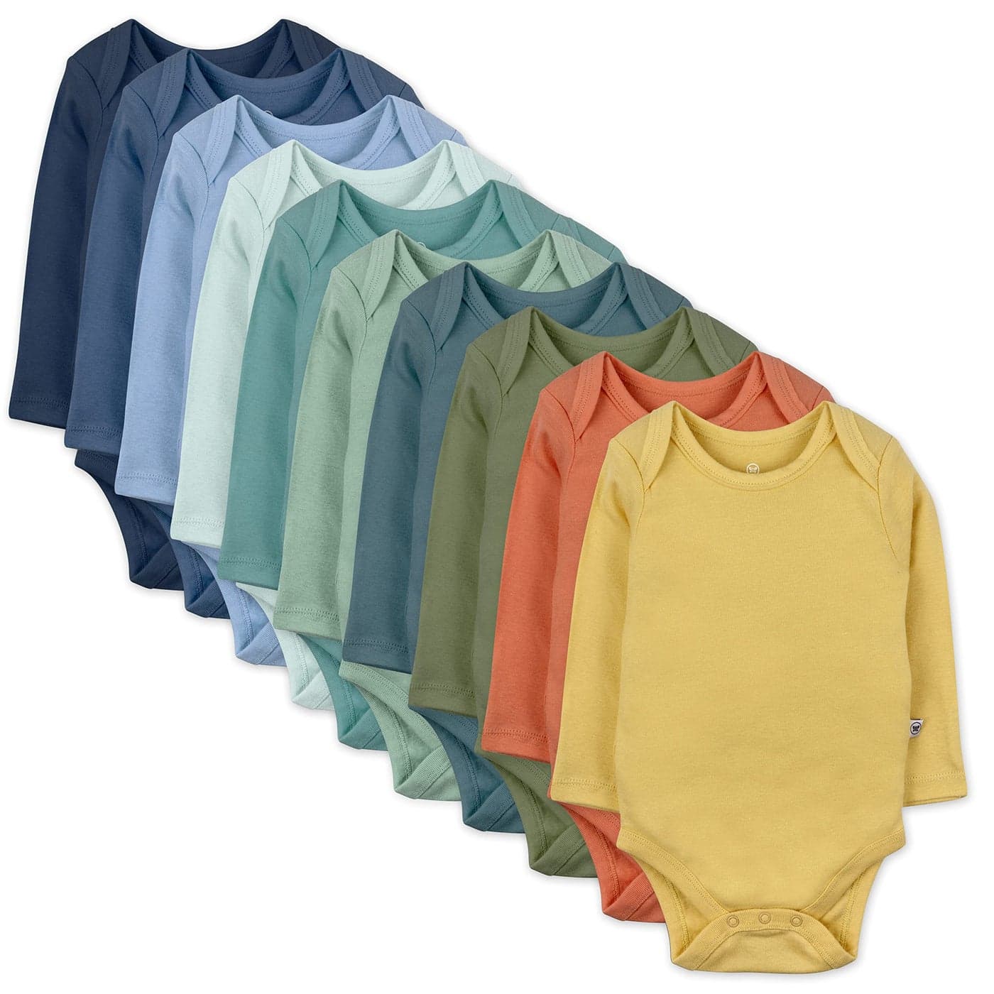 HonestBaby 10Pack Long Sleeve Bodysuits Onepiece 100 Organic Cotton for Infant Baby Boys Girls Unisex Rainbow Gems Blues 24 Months
