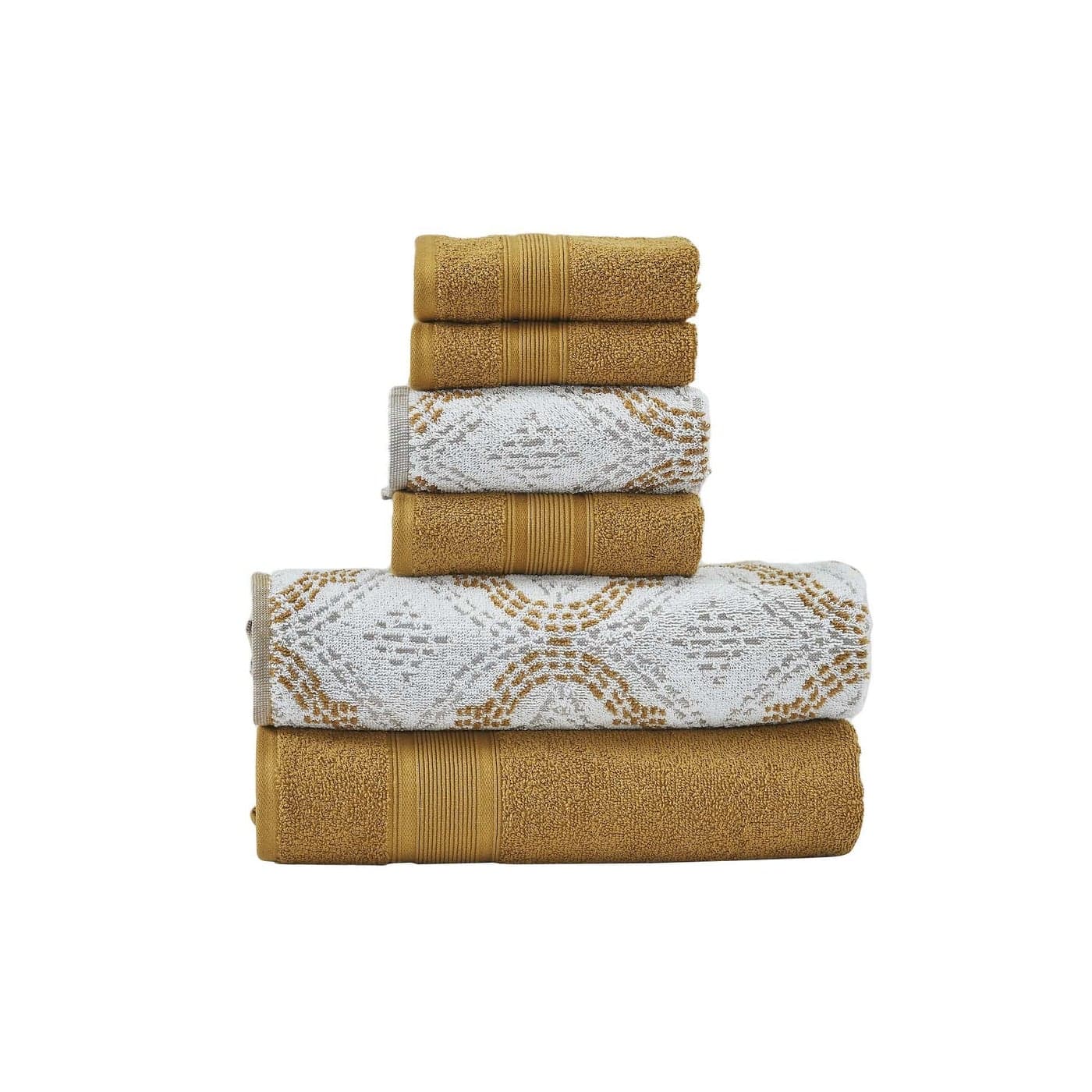 Modern Threads Capri 6Piece Reversible Yarn Dyed Jacquard Towel Set Bath Towels Hand Towels Washcloths Super Absorbent Quick Dry 100 Combed Cotton Gold