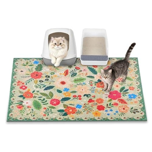 YOSEPATI Cat Litter Mat, 35" x 23" Litter Box mat, Upgrade Non-Slip Kitty Litter mat, Traps 100% Litter, Soft on Kitty Paws, Easy Clean for Scatter Control, Bohe cat Food mat, Urine Waterproof