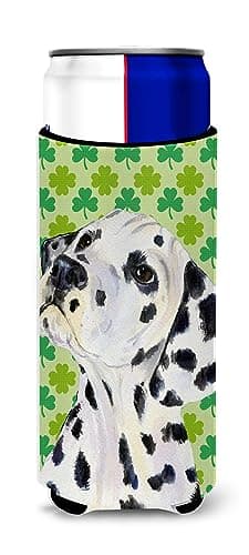 Dalmatian St. Patrick's Day Shamrock Portrait Ultra Beverage Insulators for slim cans
