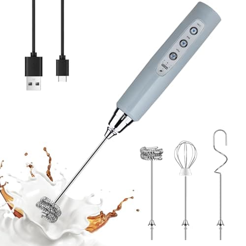 YUSWKO Handheld Milk Frother for Coffee, Rechargeable Drink Mixer with 3 Heads 3 Speeds Electric Whisk Coffee Frother For Latte, Cappuccino, Hot Chocolate, Egg - Cement Gray