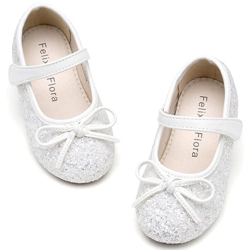 Felix & Flora Flower Girl White Dress Shoes Size 13 - Toddler Girl Ballet Flats Little Kid Wedding Party