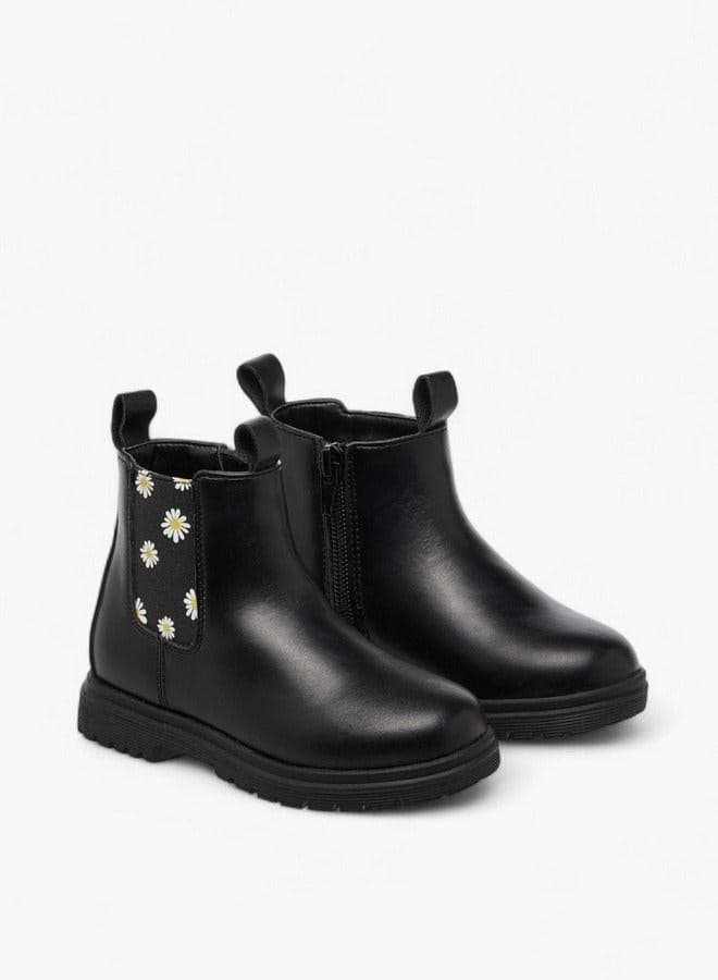 Floral Print Boots with Zip Closure