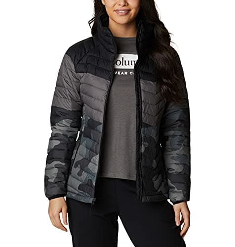 Columbia Women's Powder Lite Blocked Jacket, Black/City Grey/Black Mod Camo Print, Medium