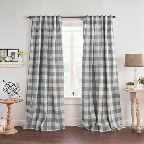 Elrene Home Fashions Farmhouse Living Grainger BuffaloCheck Blackout Window Curtain Living Room and Bedroom Drape with Rod Pocket Tabs 52 x 84 Chambray 1 Panel