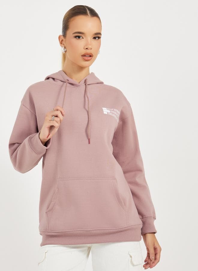 Regular Fit Longline Slogan Hoodie — S