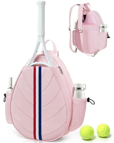 TBTOTRA Tennis Bag for Women Men Quilted Crossbody Backpack Holds 2 Roughness with Wet Water Resistant Gym Bag for Court Pickleball Badminton Travel Pink