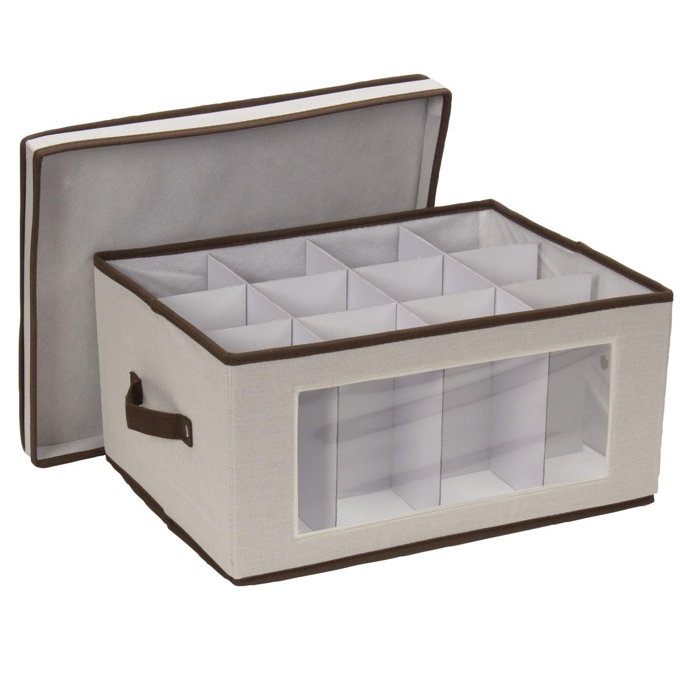 Household Essentials Wine Glass Storage Box Strong Frame and Handles Windowed Panel Fully Removable Lid Stackable and Foldable Perfect for Wider Stemware
